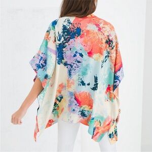 NWT Chico’s Watercolor Wild Print Ruana Wrap Top L/XL Colorful Abstract Kimono